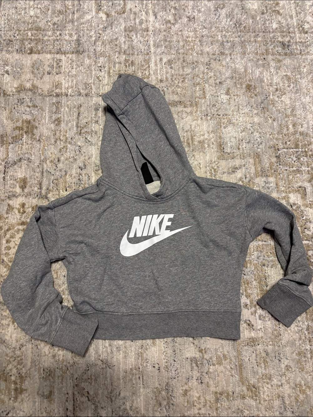 Nike Gray Cropped Hooded Sweatshirt with White Swoosh